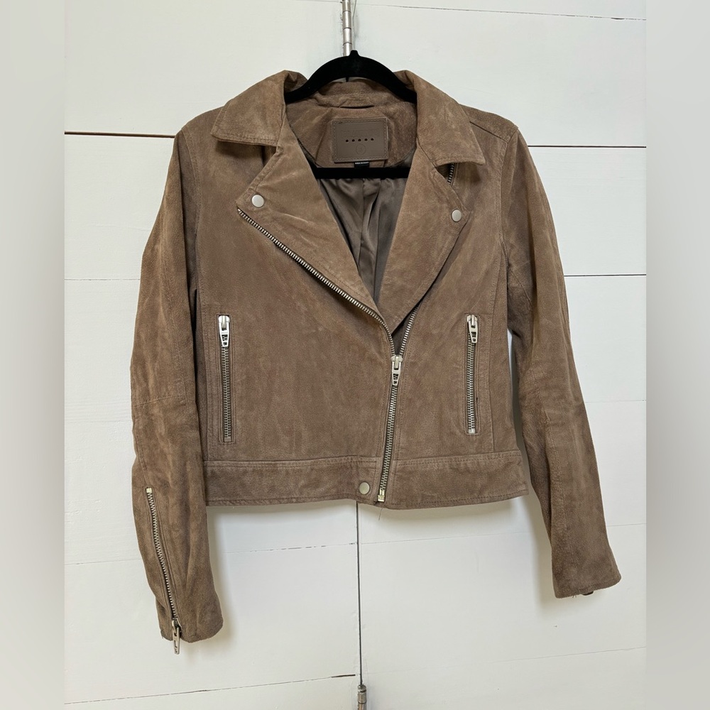 Blank NYC suede jacket in taupe/brown
